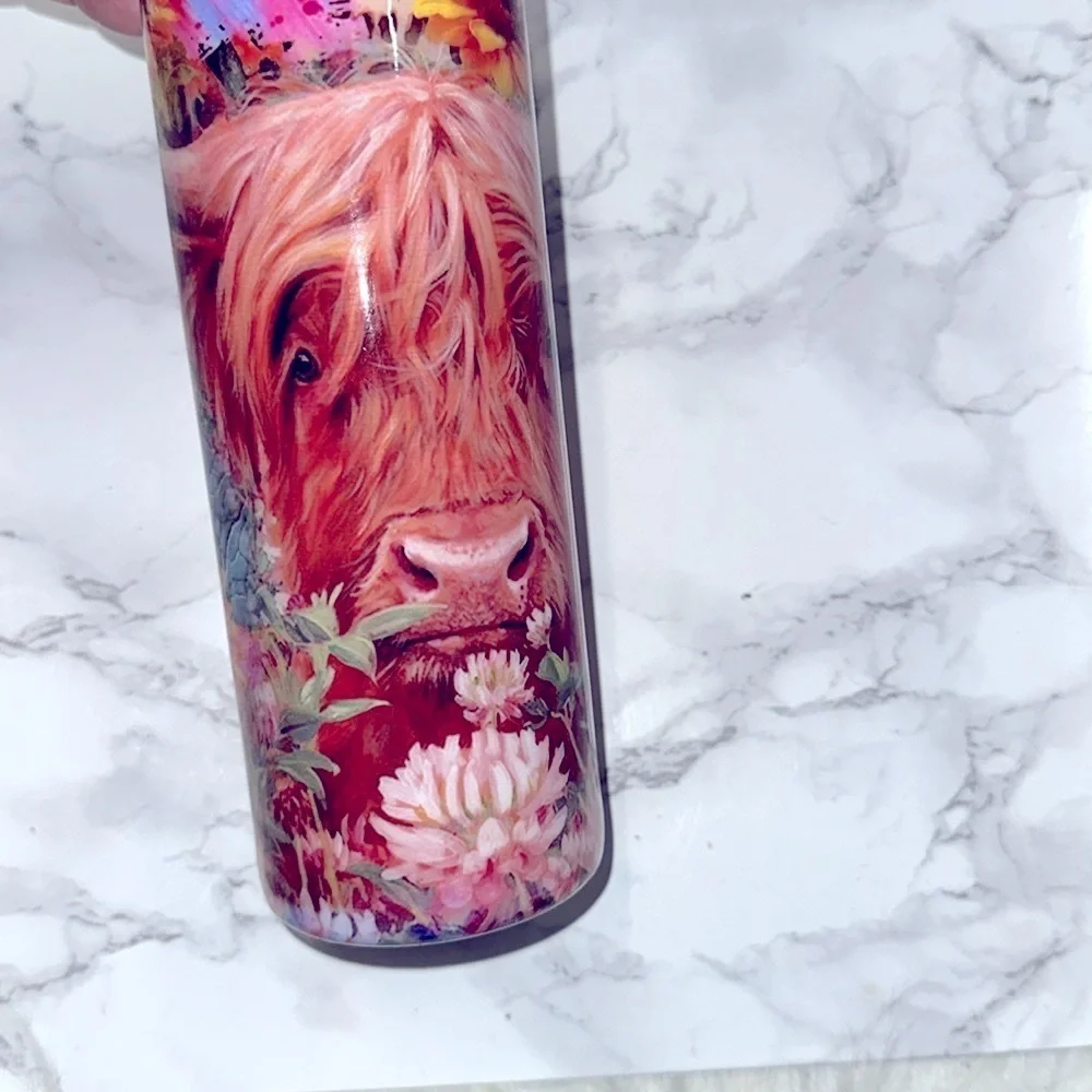 Colorful cow with horns tall Floral Tumbler no lid